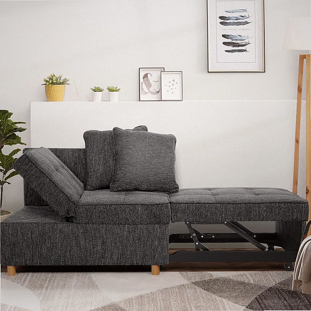 4-in-1 Sofa Bed Convertible Sofas & Couches 3-Seat Linen Fabric Loveseat Black