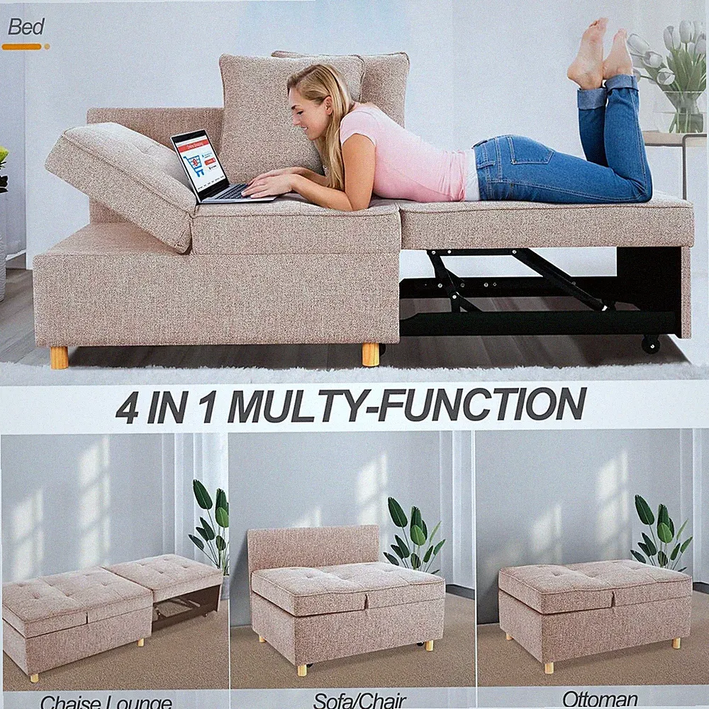 4-in-1 Convertible Sleeper Sofa 71" Linen Fabric Single Recliner for Small Space