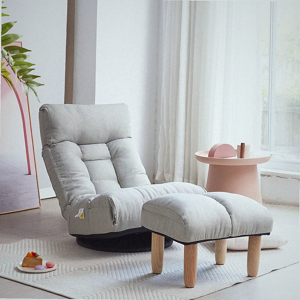 Adjustable Recliner Chair w/ Linen Upholstery, 360° Swivel Base - Gray