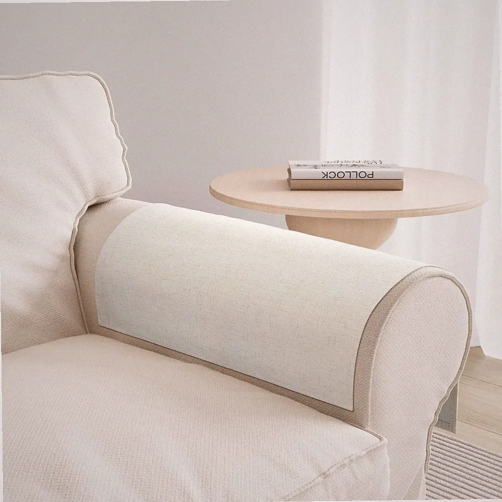 Armrest Covers Set of 2 - Textured Linen Blended, Pet-Proof Easy Fit Sofa Arm Pr