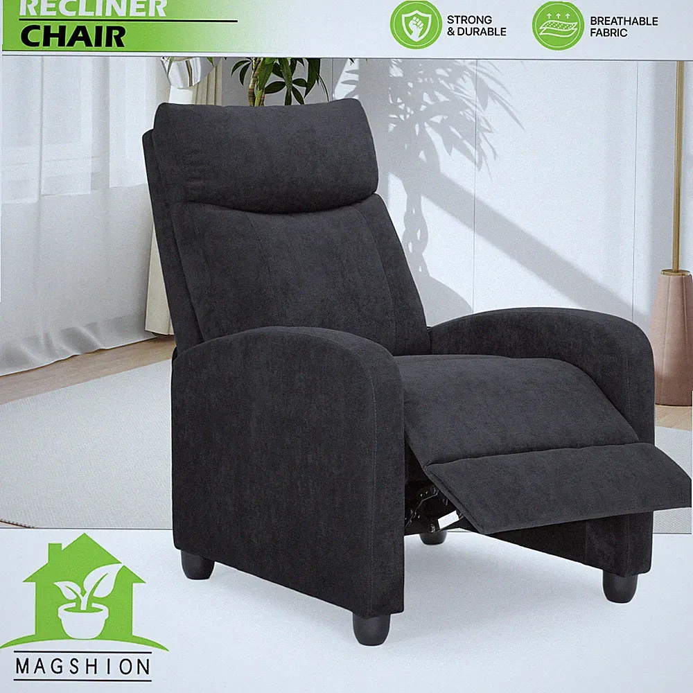 Black Fabric Recliner Chair Modern Single Sofa Adjustable Back Theater Seating