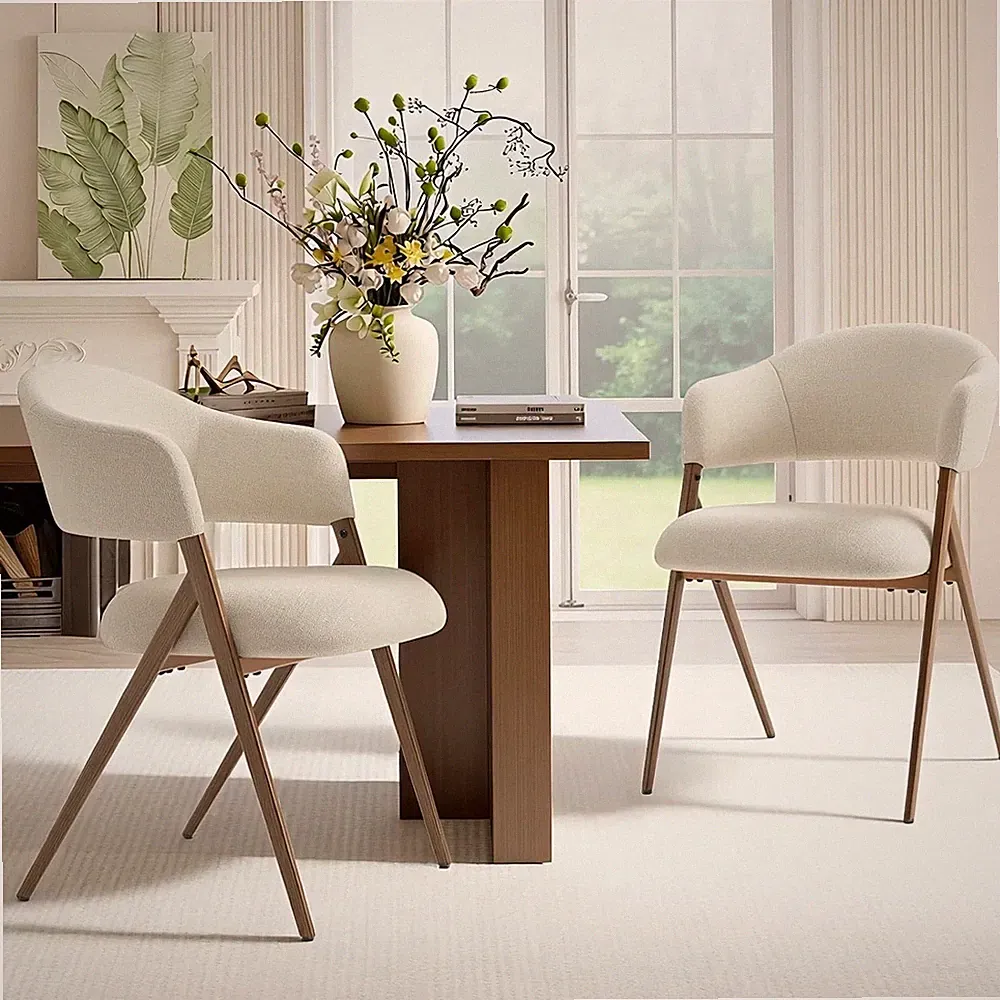 COLAMY Dining Chair Cotton Linen Reclining Wooden Look Metal Legs RRP £375