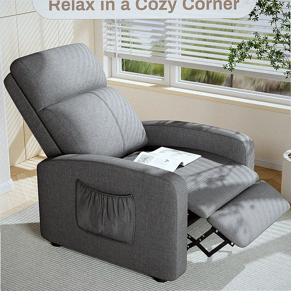 Fabric Reclining Chair Single Sofa Chair W/ Adjustable Backrest and Footrest