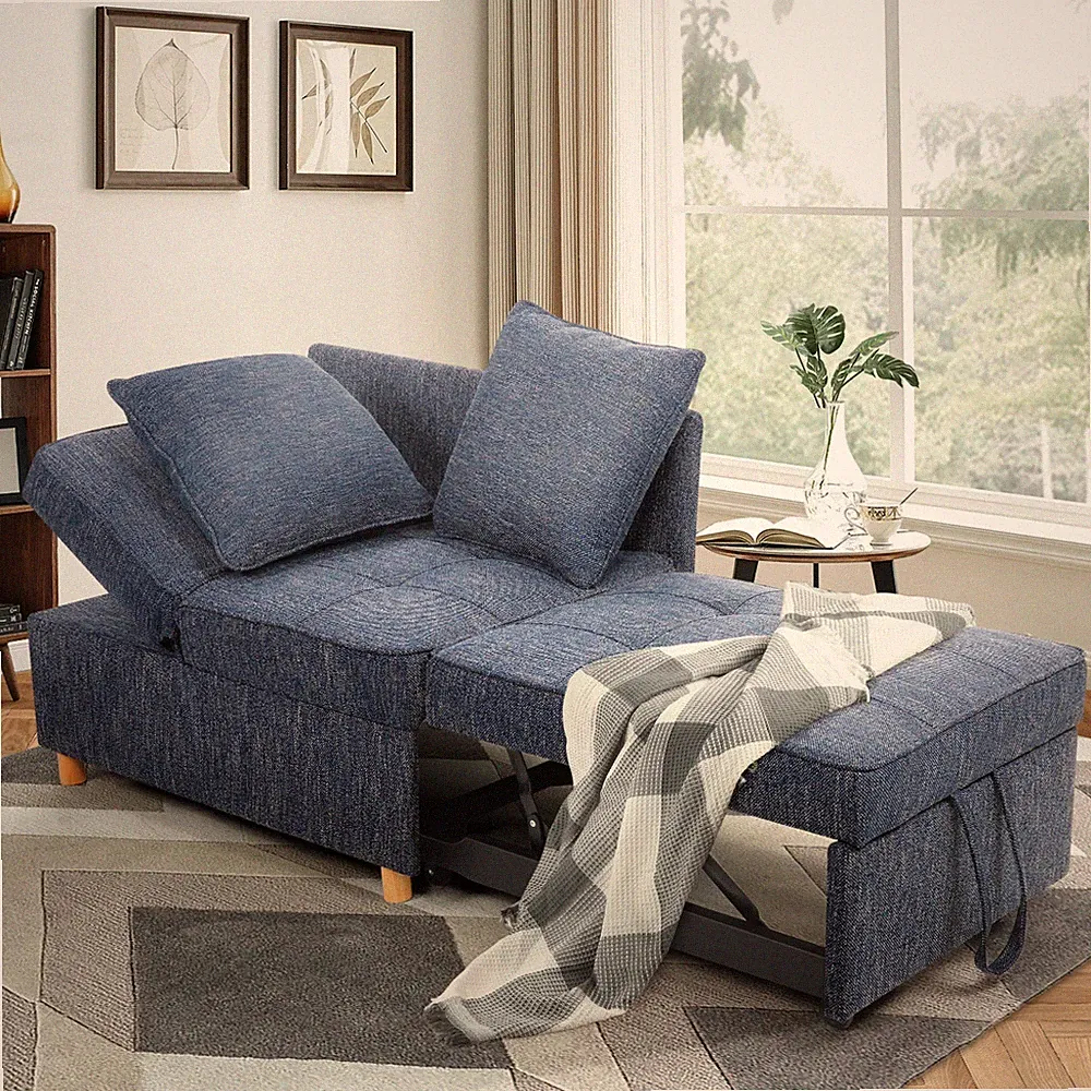 Folding Ottoman Sofa Bed Chair 4 in 1 Sleeper Sofa Adjustable Backrest+2 Pillow