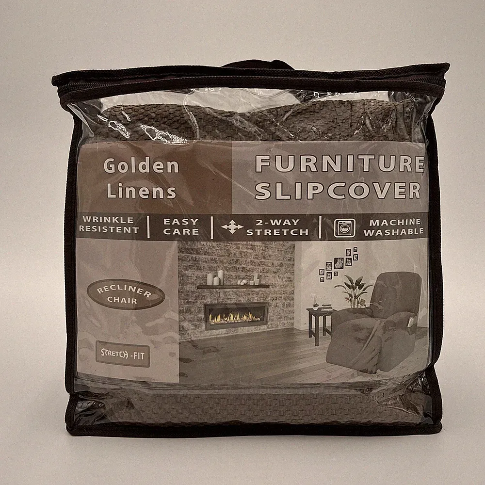 Golden Linens One Piece Slip Cover Brown Stretch Fit Recliner Chair Washable