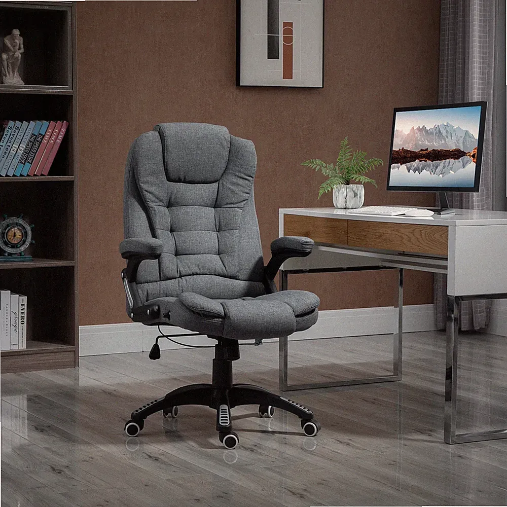 High Back Executive Office Chair Reclining Swivel Desk Chair Linen Dark Grey