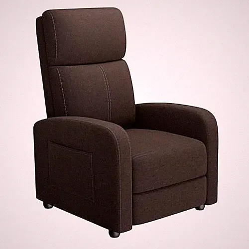 Linen Fabric Manual Recliner Chair, with Side Pocket, High Cozy - Linen Brown