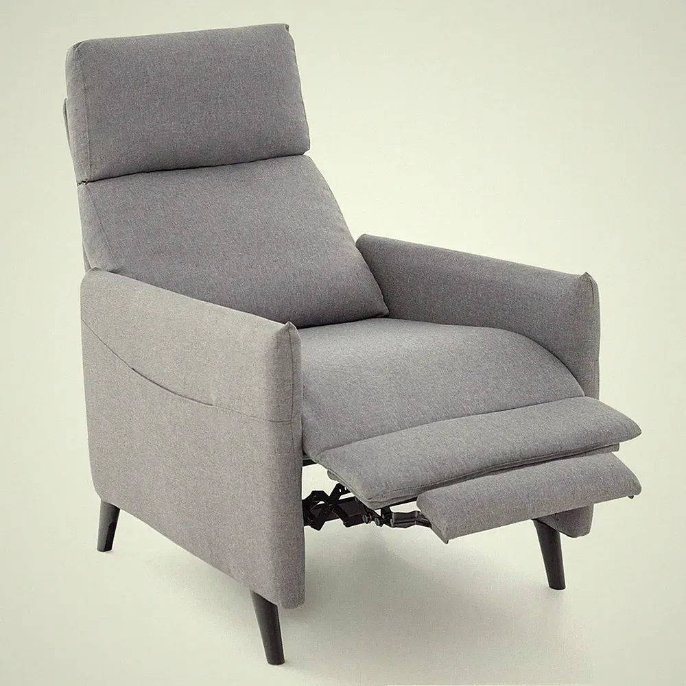 Linen Fabric Push Back Recliner Armchair with Adjustable Backrest and Footrest-G
