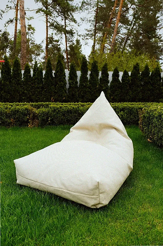 Linen lounge pouf for adult/kids, natural fabric, beige color