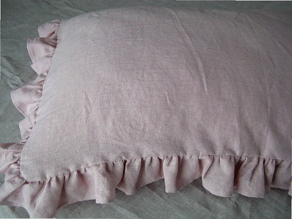 Linen Stone Washed Pillow Case with Ruffles Soft Queen Pillowcase King pillow