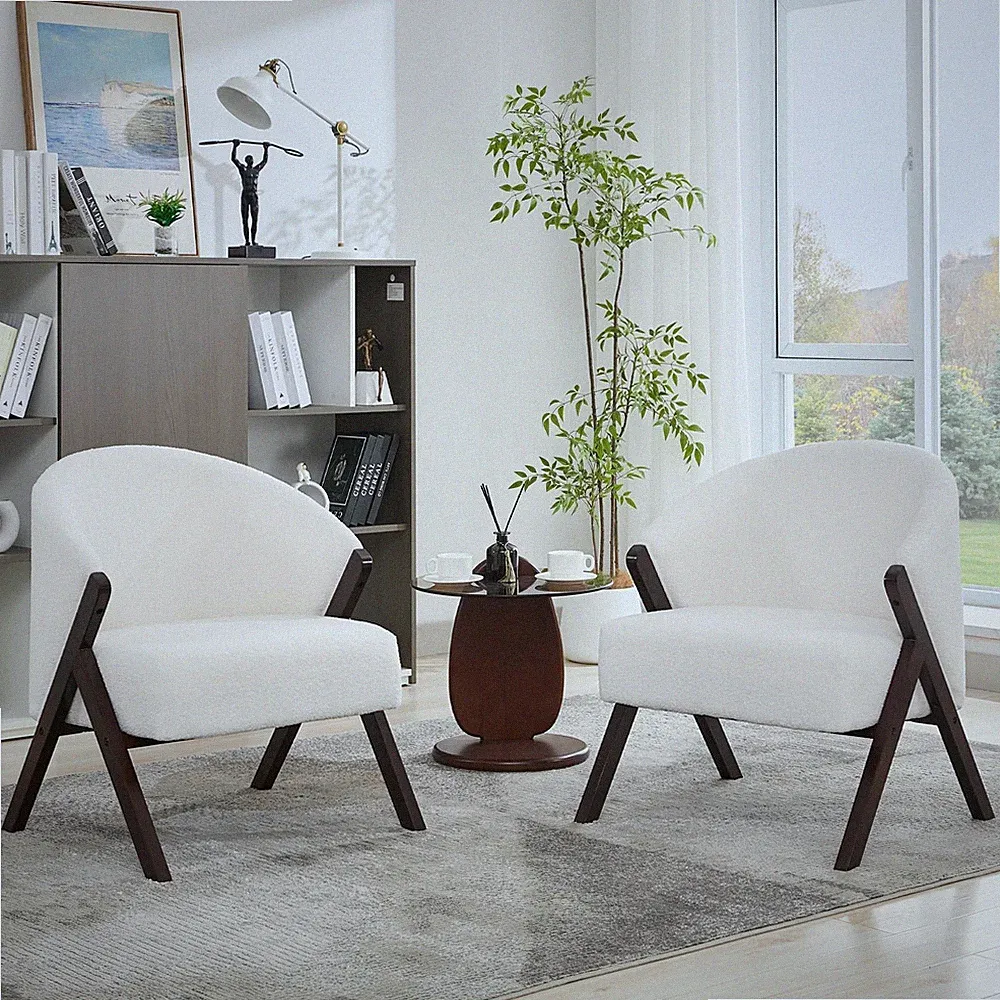 Lounge Chair with Deep Seat and Slightly Reclined Back Sturdy Wood Accent Chair