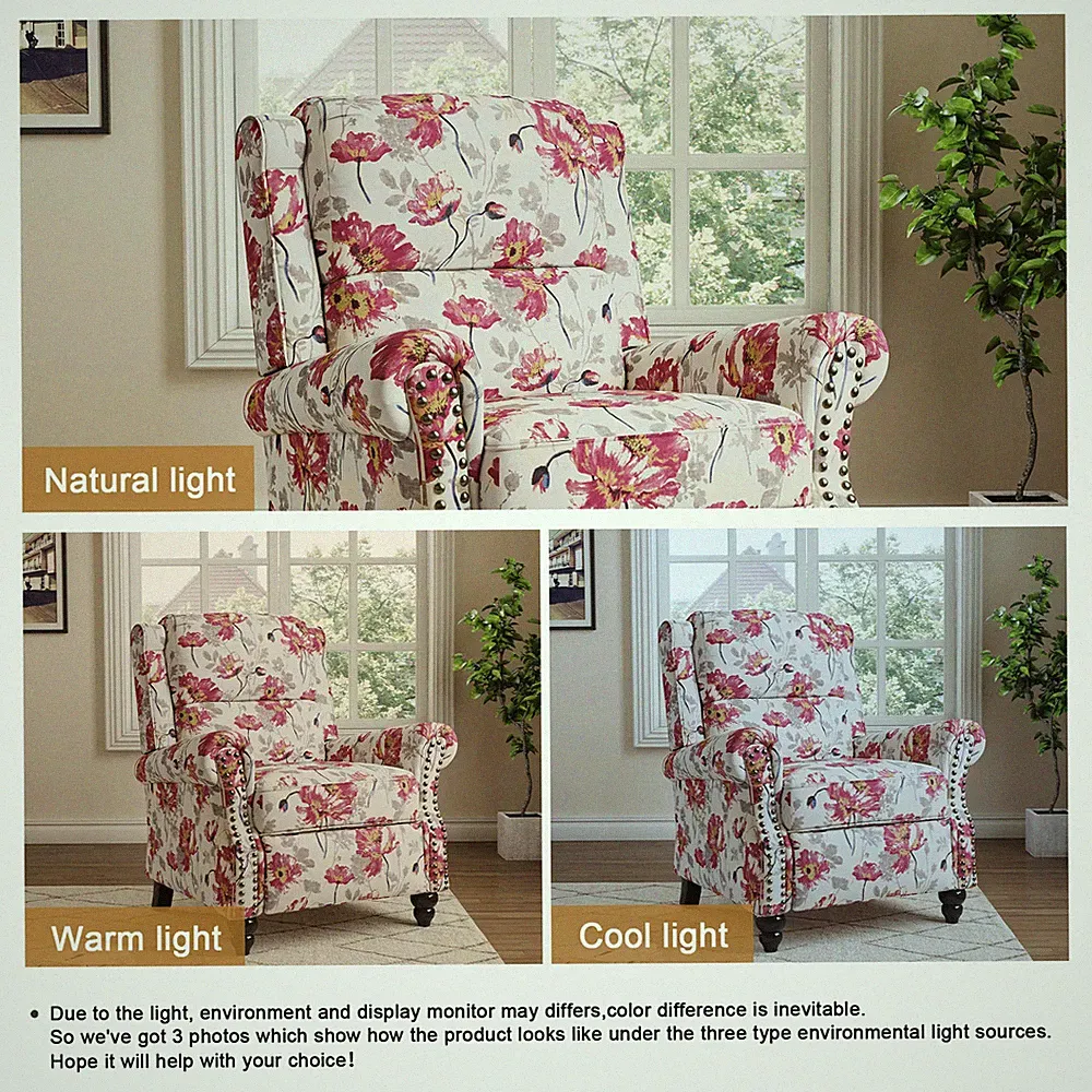 Manual Pushback Recliner Chairs w/ Nailhead Trim Modern Accent Armchair NEW