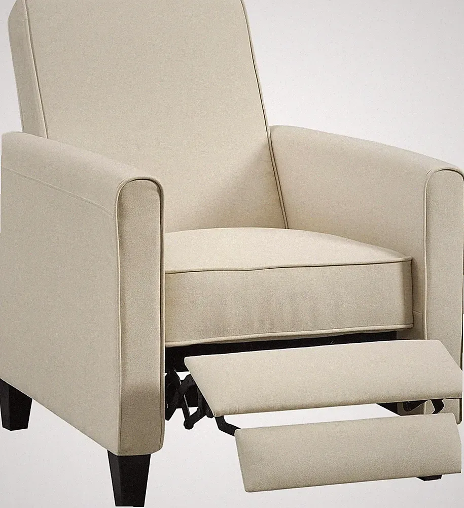 Naomi Home Landon Cream Linen Push-Back Recliner Compact Comfort Small Spaces