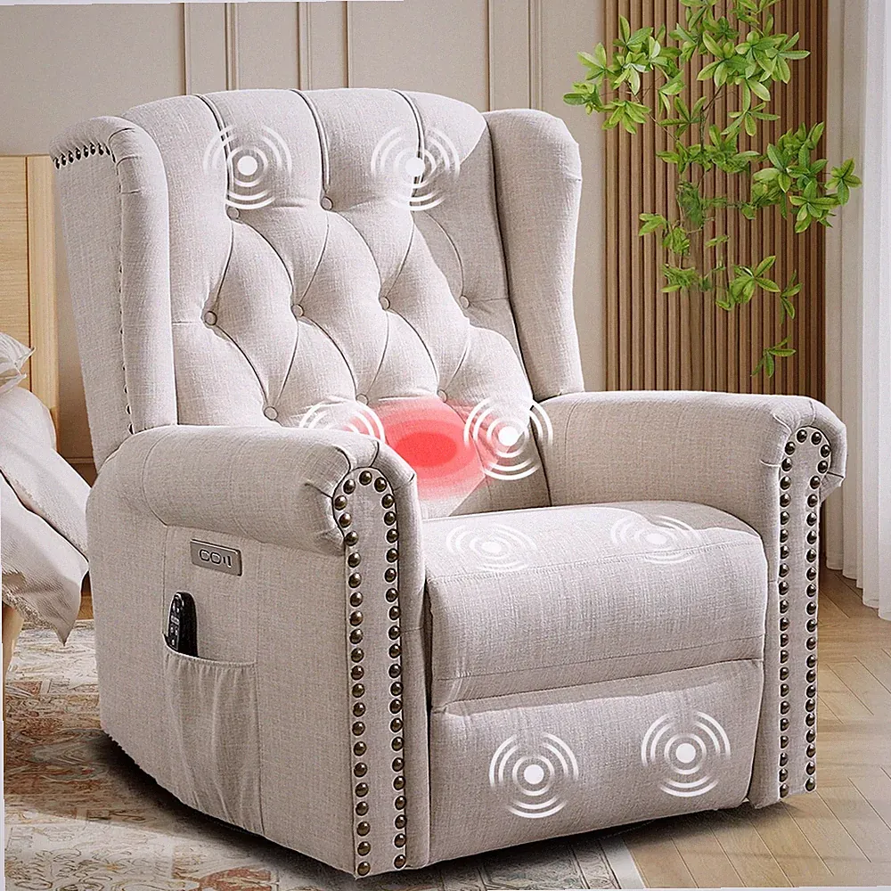 Power Swivel Rocking Recliner Chair Nursery Glider Chair with Massage & Heat