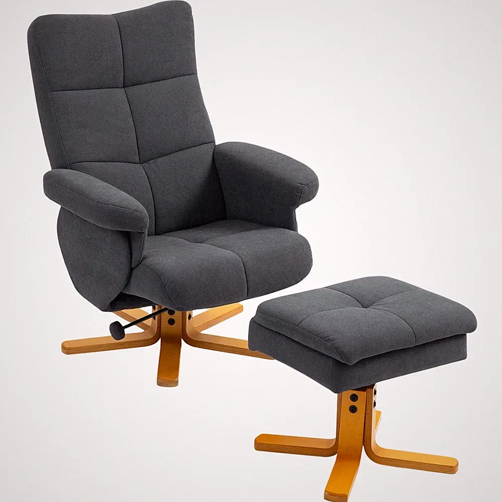 Recliner Chair & Ottoman 80x86x99cm Grey Linen Bentwood Swivel Storage 145deg XL
