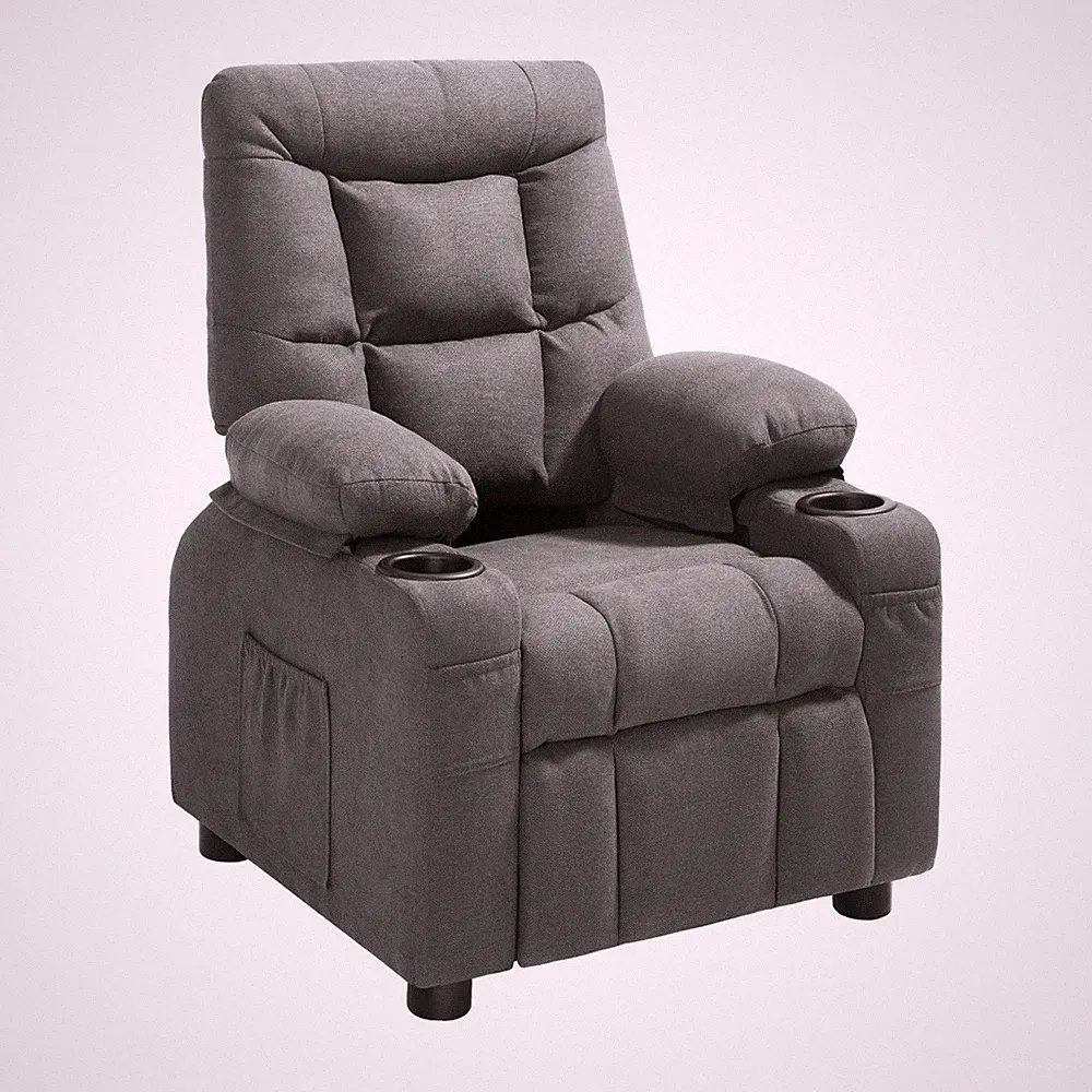 Recliner with Pull-Out Footrest, Wide Armrests, Side & Front Pockets