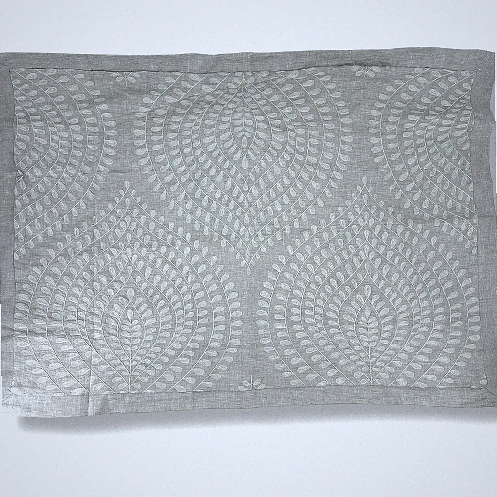 Restoration Hardware Palmette Embroidered Linen Sham King Lounger Fog Mist
