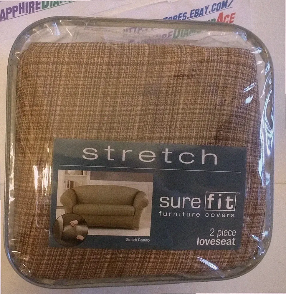SUREFIT Furniture Covers Stretch 2 piece Loveseat Cocoa/Cream # 15288 BRAND NEW