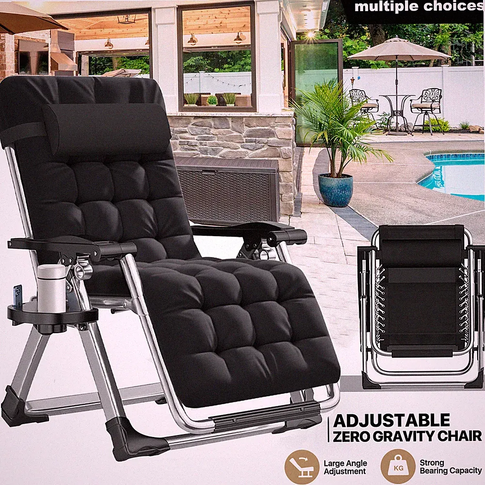 Zero Gravity Chair, Folding Lawn Recliner Patio Reclining Padded Chair w/ Mat